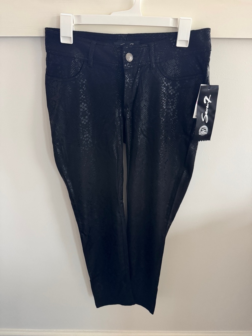 Seven7 Coated Snakeskin Leggings Black High Rise Faux Leather NWT Women’s Size 6